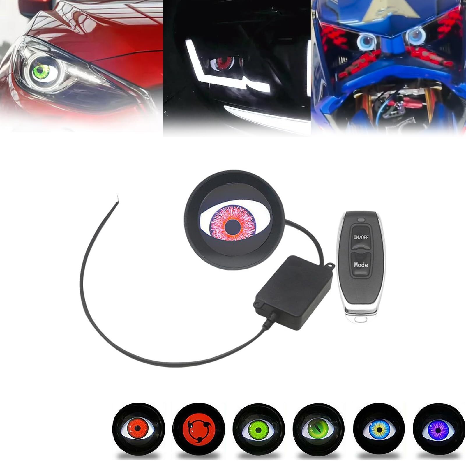 2inch Dynamic Led Car Motorcycle Headlights Devil Eye 12v with Switch Control, 6 Adjustable Eye Pattern, for Motorcycle Headlight, Car Accessories T